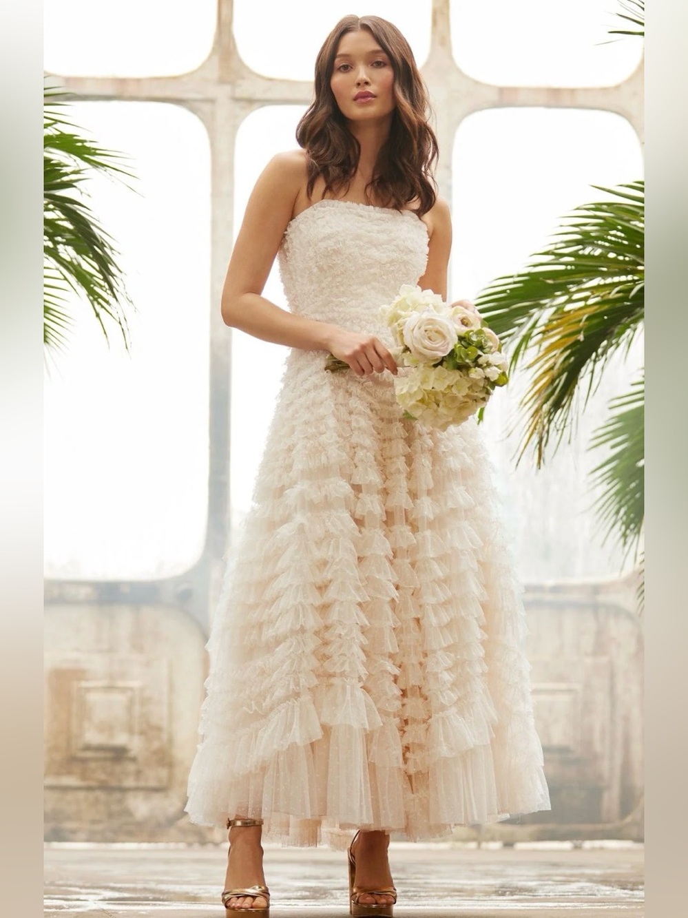 Needle & Thread Ivory Strapless Tulle Dress